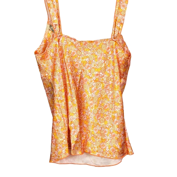 Eyeshadow Vintage Y2K Silky Feel Orange Lace Trim Floral Babygirl Camisole L - Picture 11 of 16